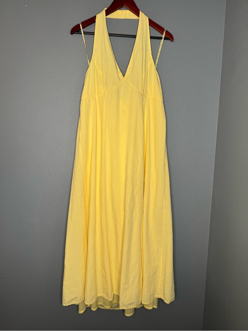 Butter Yellow Linen Blend Halter Maxi Dress Size XL Travel Vacation Resortwear